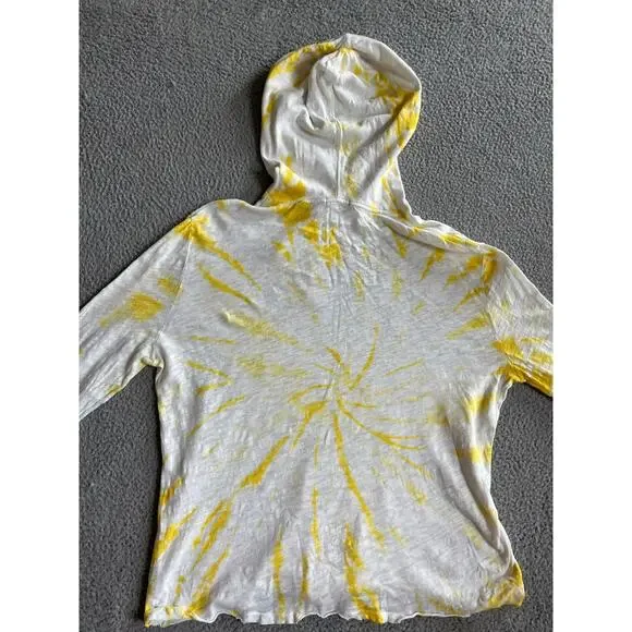 ATM Hoodie Sweater Medium Tie Dye Lightweight Cotton White Yellow Beach Boho - Picture 7 of 16